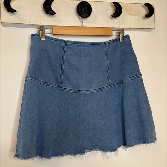 Free People Highlands Cowgirl Denim Mini Flare Skirt - Picture 2 of 12